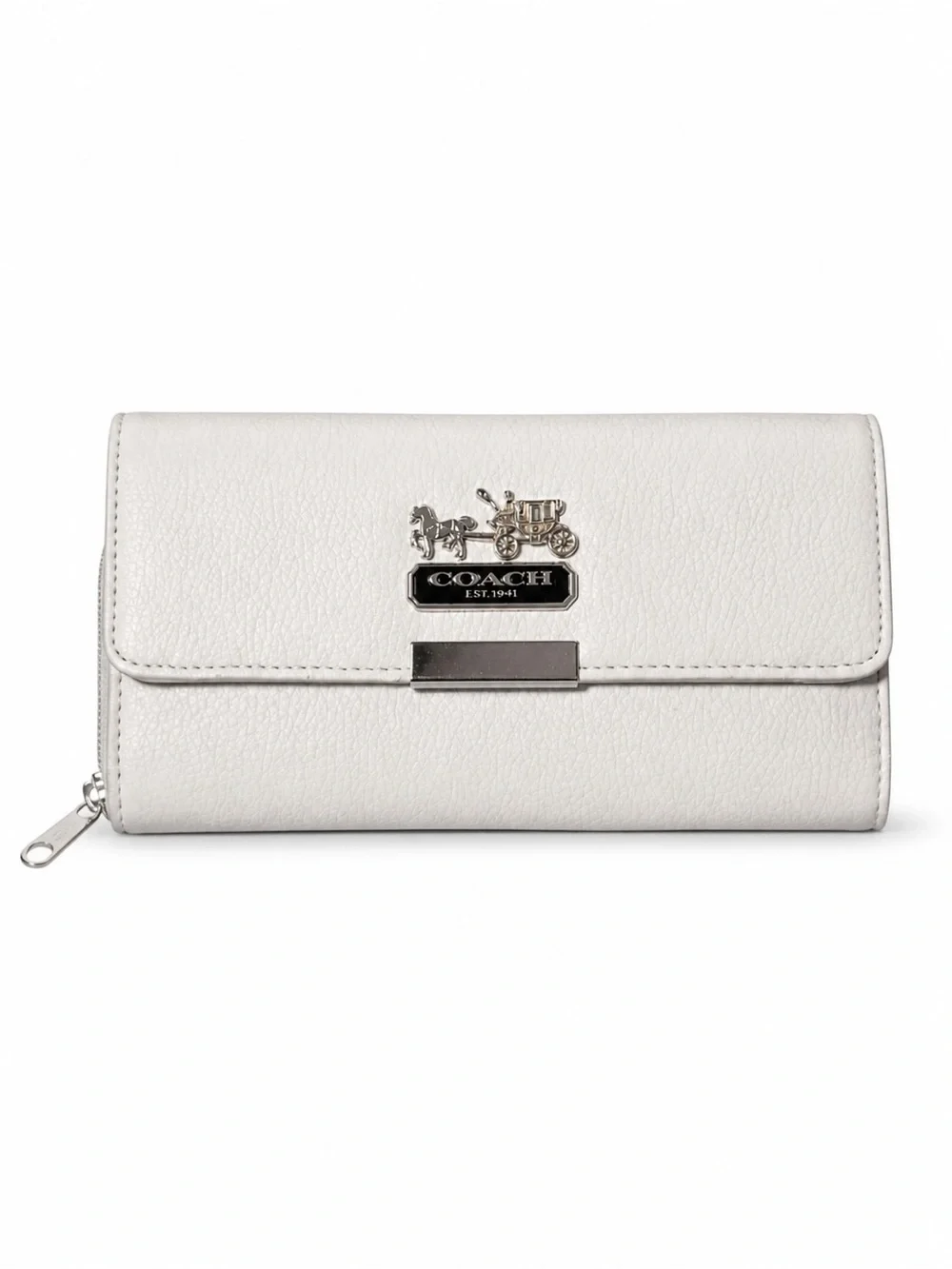 COACH White Pebble Leather Continental Wallet - Signature Plaque